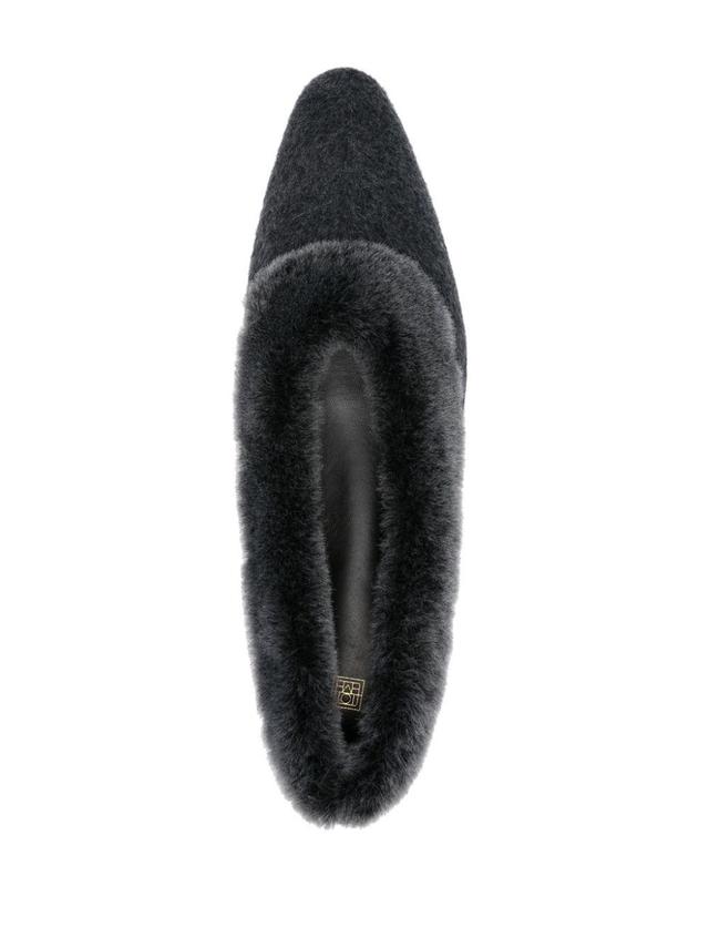 TOTÊME Shearling-edge Flannel Ballerinas Dark Grey Melange Product Image