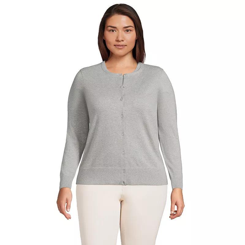 Plus Size Lands End Fine Gauge Cotton Cardigan Sweater, Womens Product Image