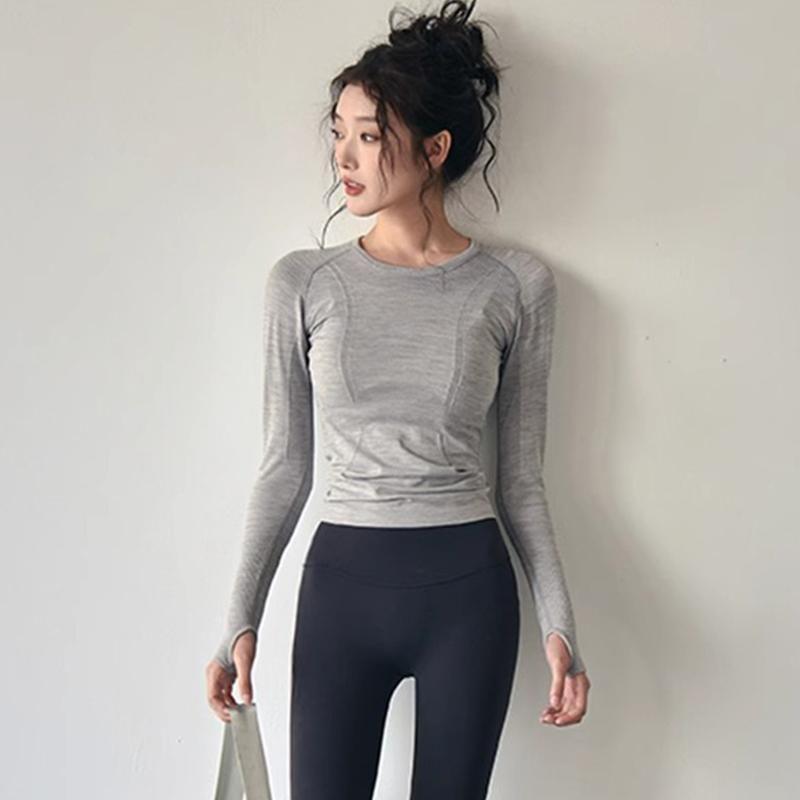 Long-Sleeve Crewneck Crop Sports Top Product Image