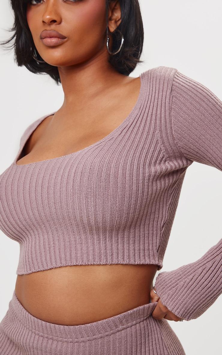 Shape Mauve Knit Ribbed Long Sleeve Scoop Crop Top Product Image