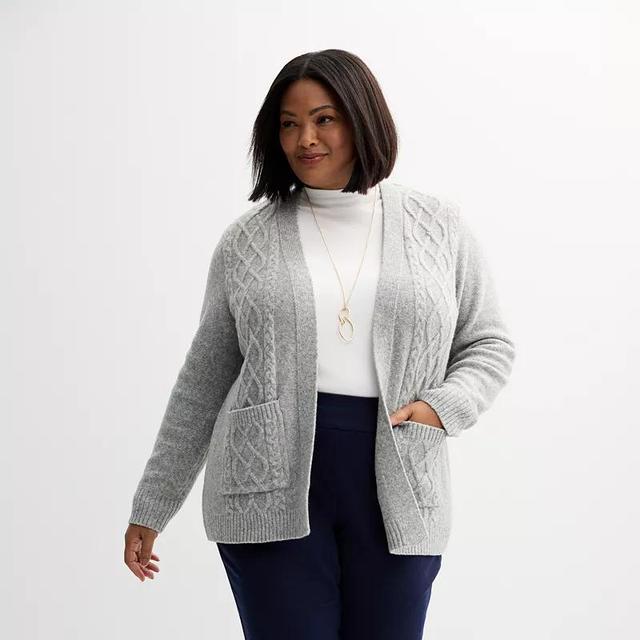 Plus Size Croft & Barrow Long Sleeve Cabled Cardigan, Womens Blue Grey Product Image