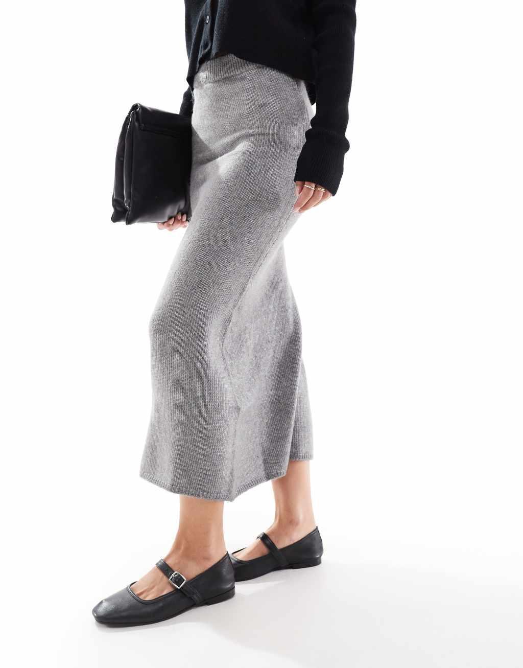 ASOS DESIGN Petite knitted midi skirt in gray Product Image