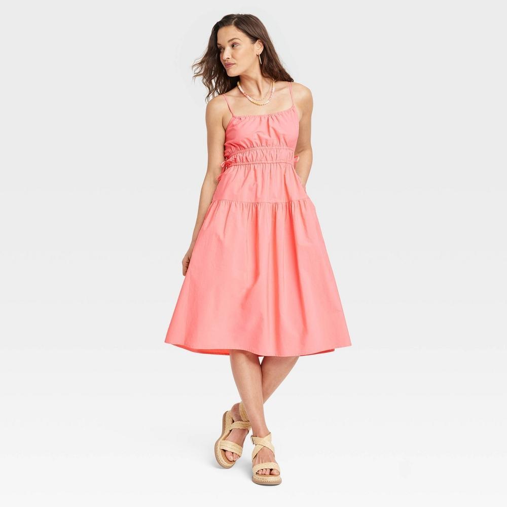 Womens Cinched Waist Midi Sundress - Universal Thread Coral Pink XS Product Image