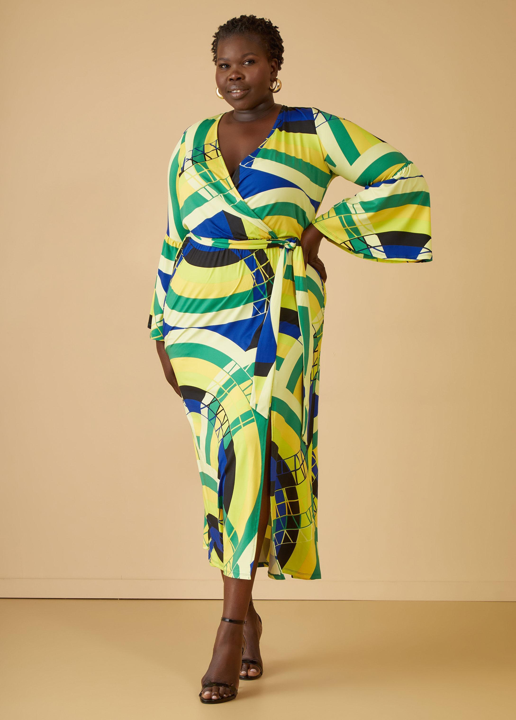 Plus Size Bell Sleeved Printed Maxi Dress Ashley Stewart Product Image