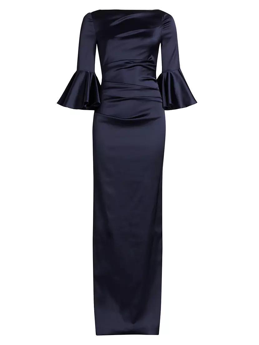 Satin Duchesse Bell-Sleeve Gown Product Image