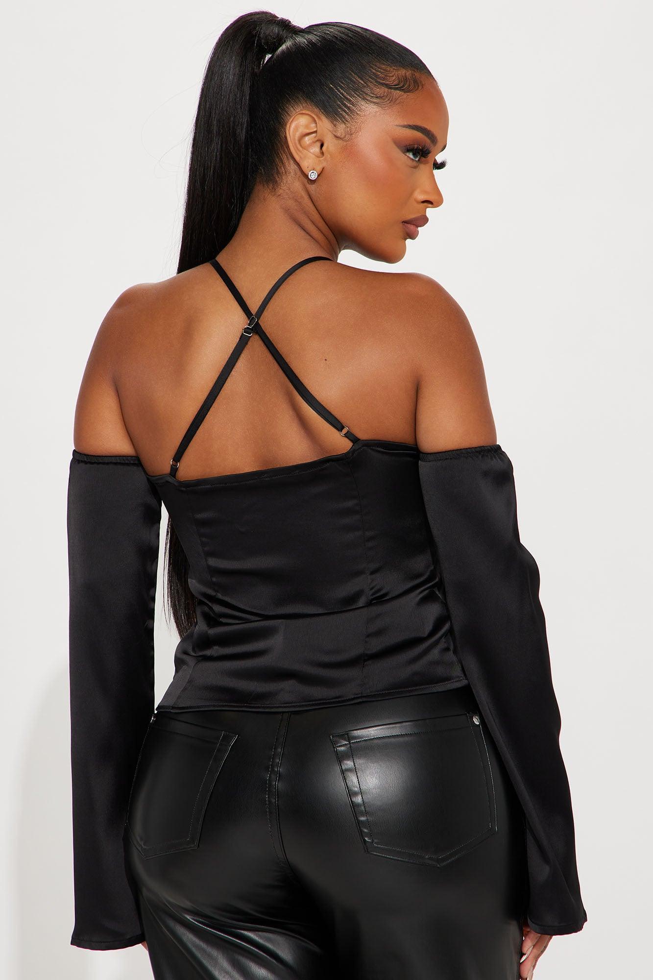 Soft Mood Satin Long Sleeve Cami - Black/White Product Image