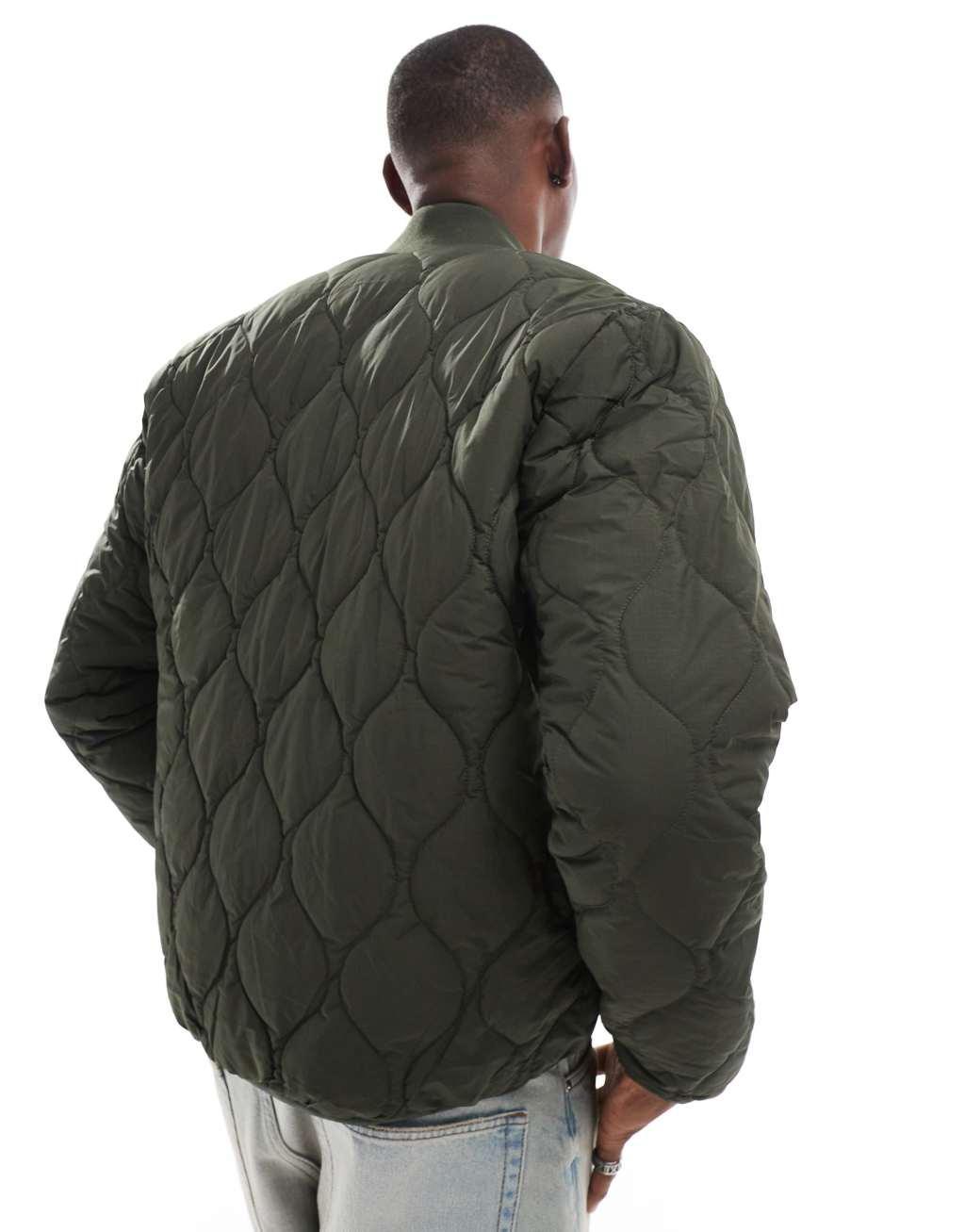 Jack & Jones quilted bomber jacket in khaki Product Image