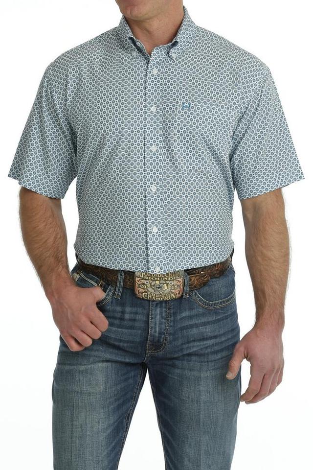 Cinch® Men's S/S White/Blue Geo Print Arenaflex Button Shirt Product Image