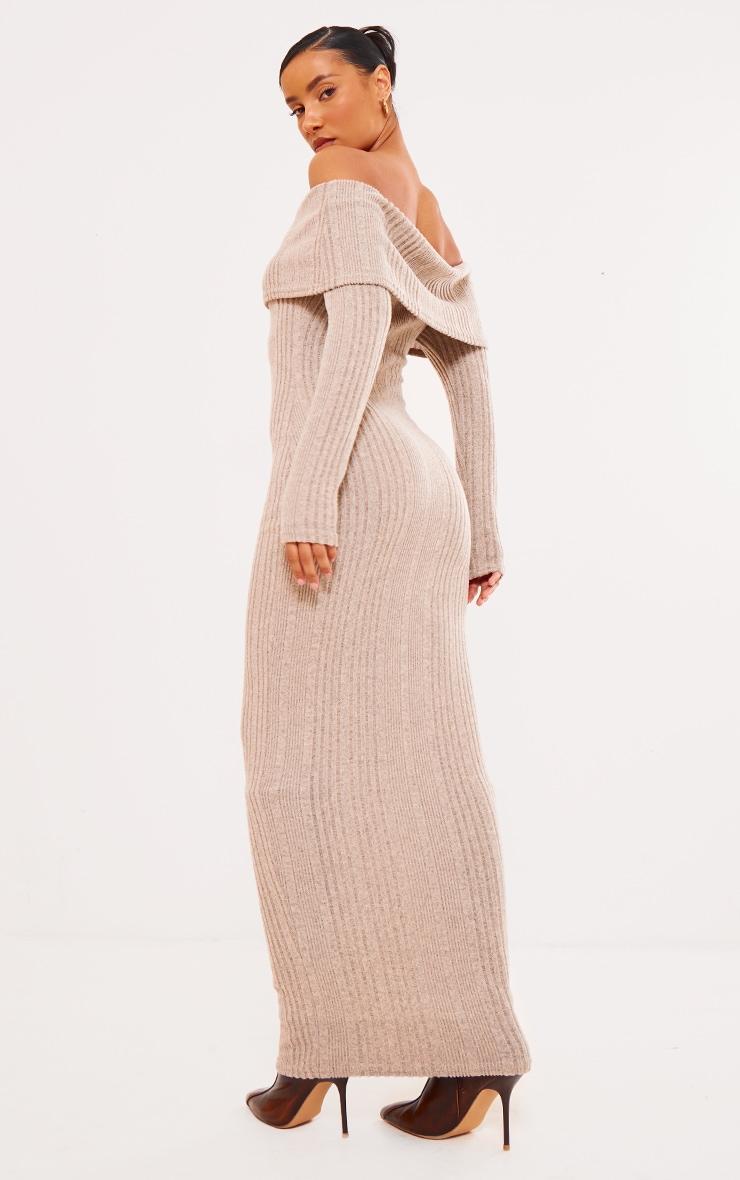 Stone Brushed Rib Oversized Bardot Maxi Dress Product Image