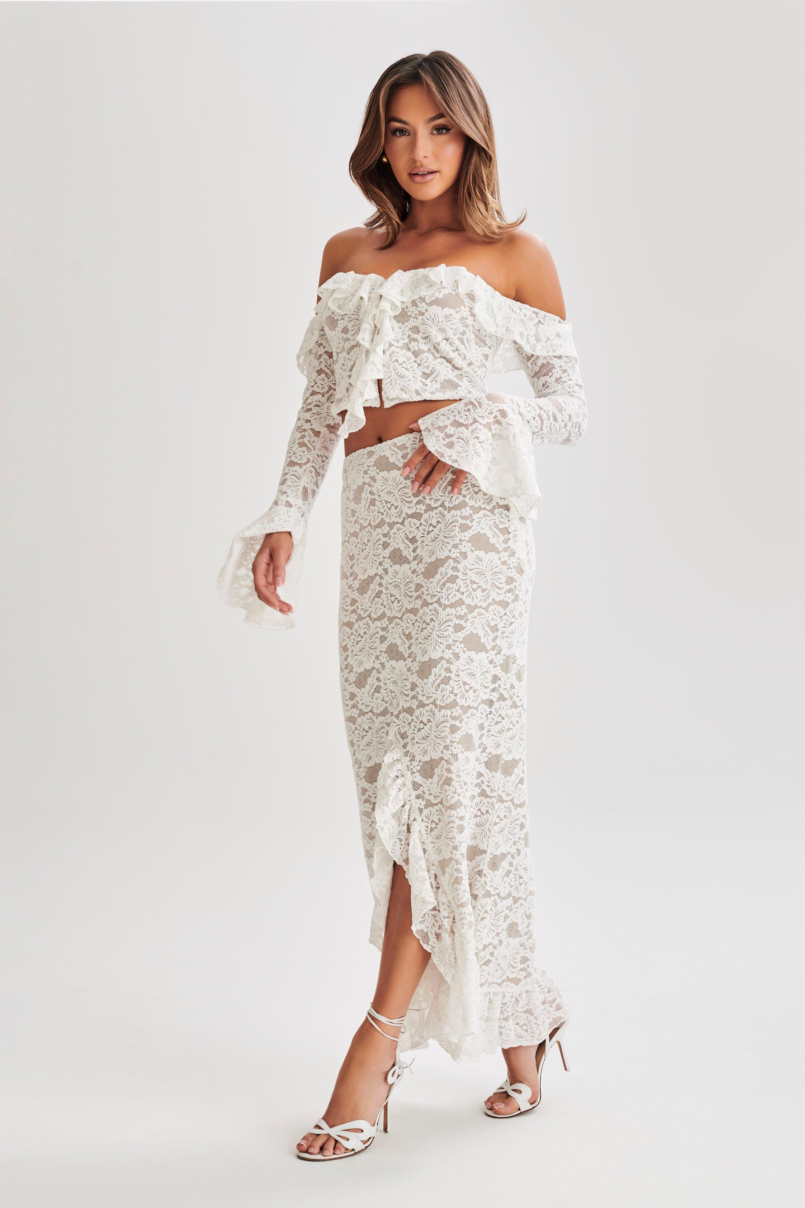 Artemis Lace Plisse Maxi Skirt - Ivory Product Image