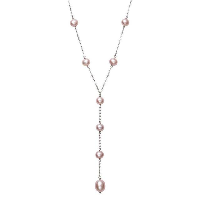 Sterling Silver Pink Freshwater Cultured Pearl Y Necklace, Womens Product Image