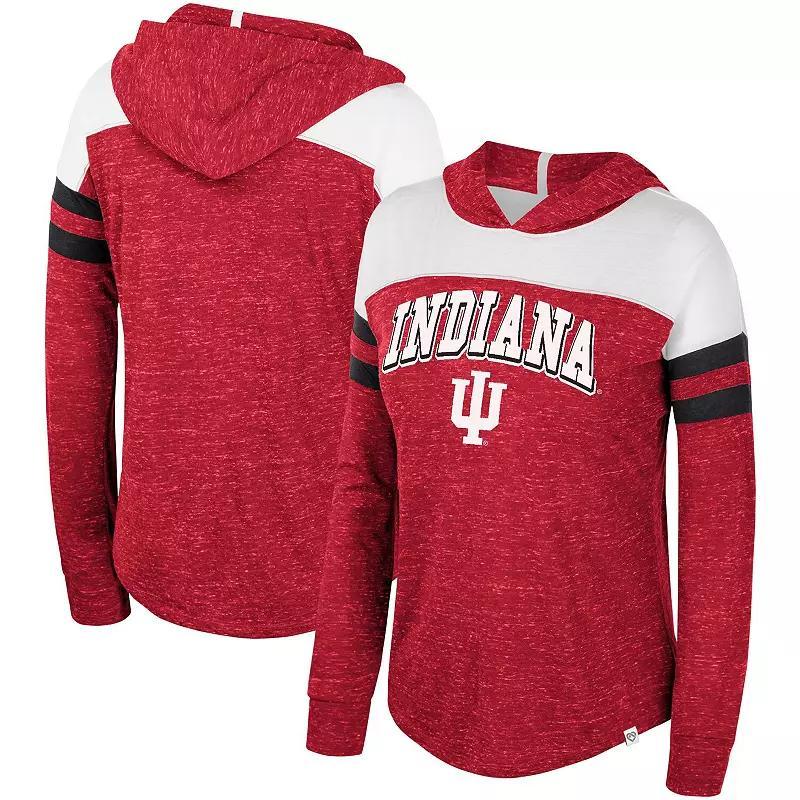 Womens Colosseum Crimson Indiana Hoosiers Speckled Color Block Long Sleeve Hooded T-Shirt Product Image