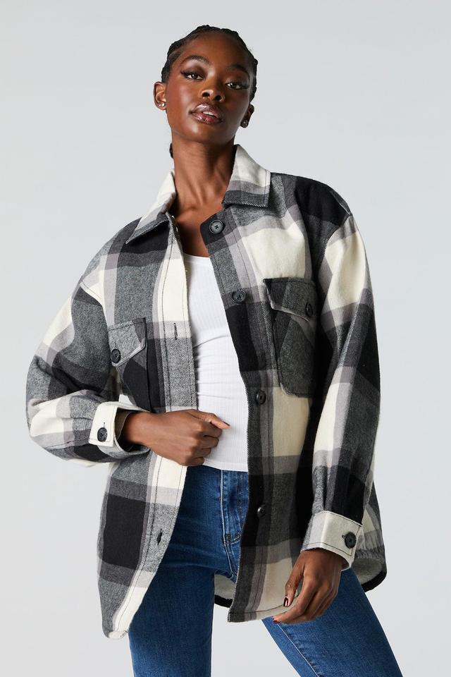 Sherpa Lined Plaid Flannel Shacket Female Product Image