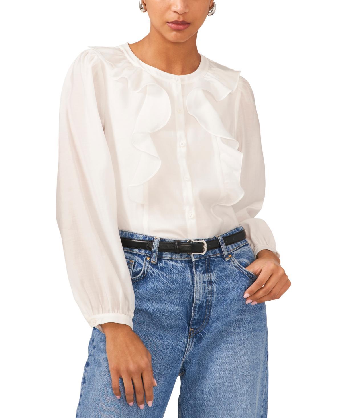 1.state Womens Button-Front Ruffle Blouse Product Image