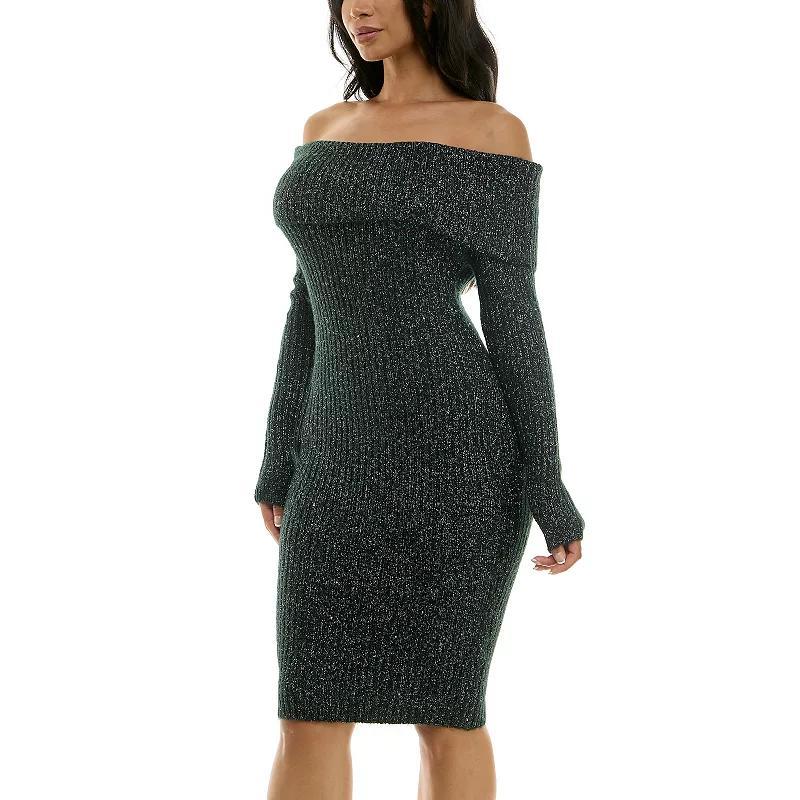 Womens Nina Leonard Fold-Over Lurex Sweater Dress Blue Product Image