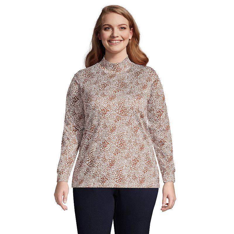 Plus Size Lands End Supima Cotton Mockneck Top, Womens Dark Grey Product Image