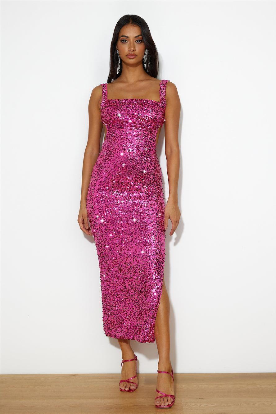 Bright Glimmer Sequin Midi Dress Pink Product Image