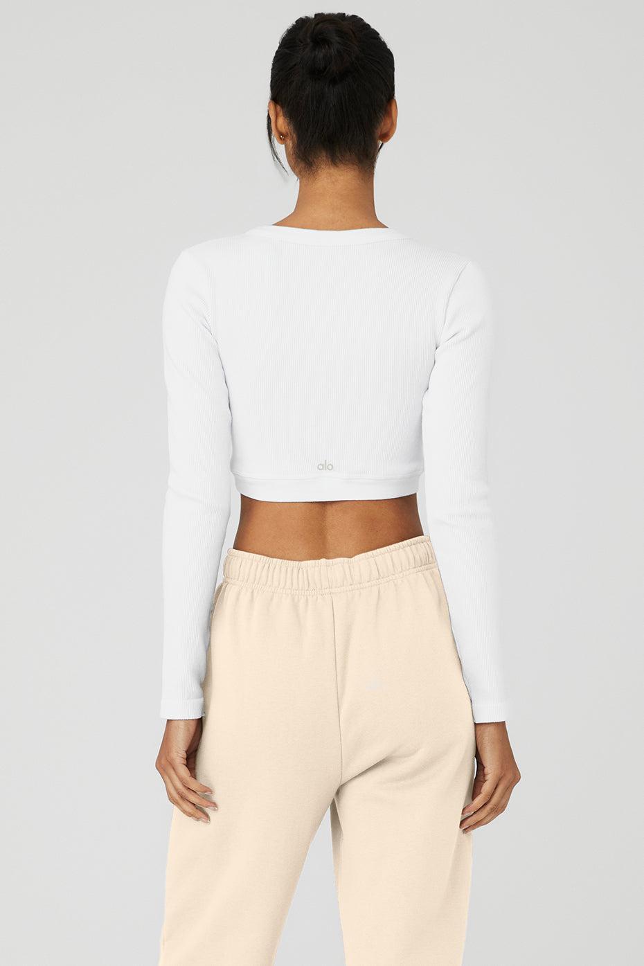 Seamless Ribbed Cropped Serene Long Sleeve - White Female Product Image