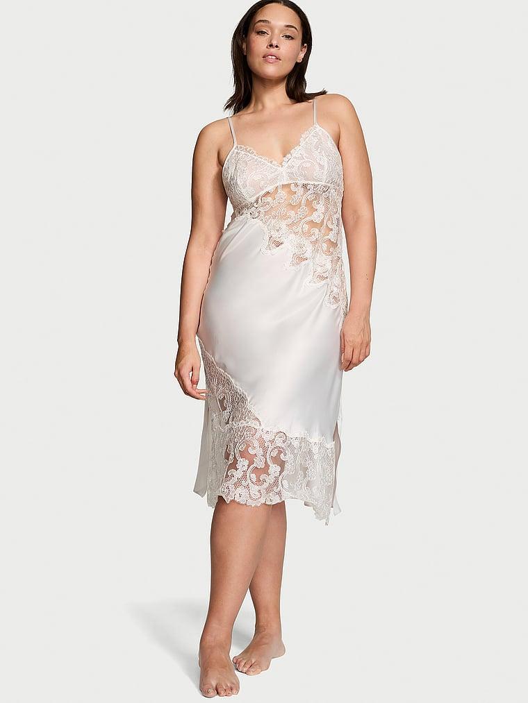 Satin Boho Floral Embroidery Midi Slip Product Image