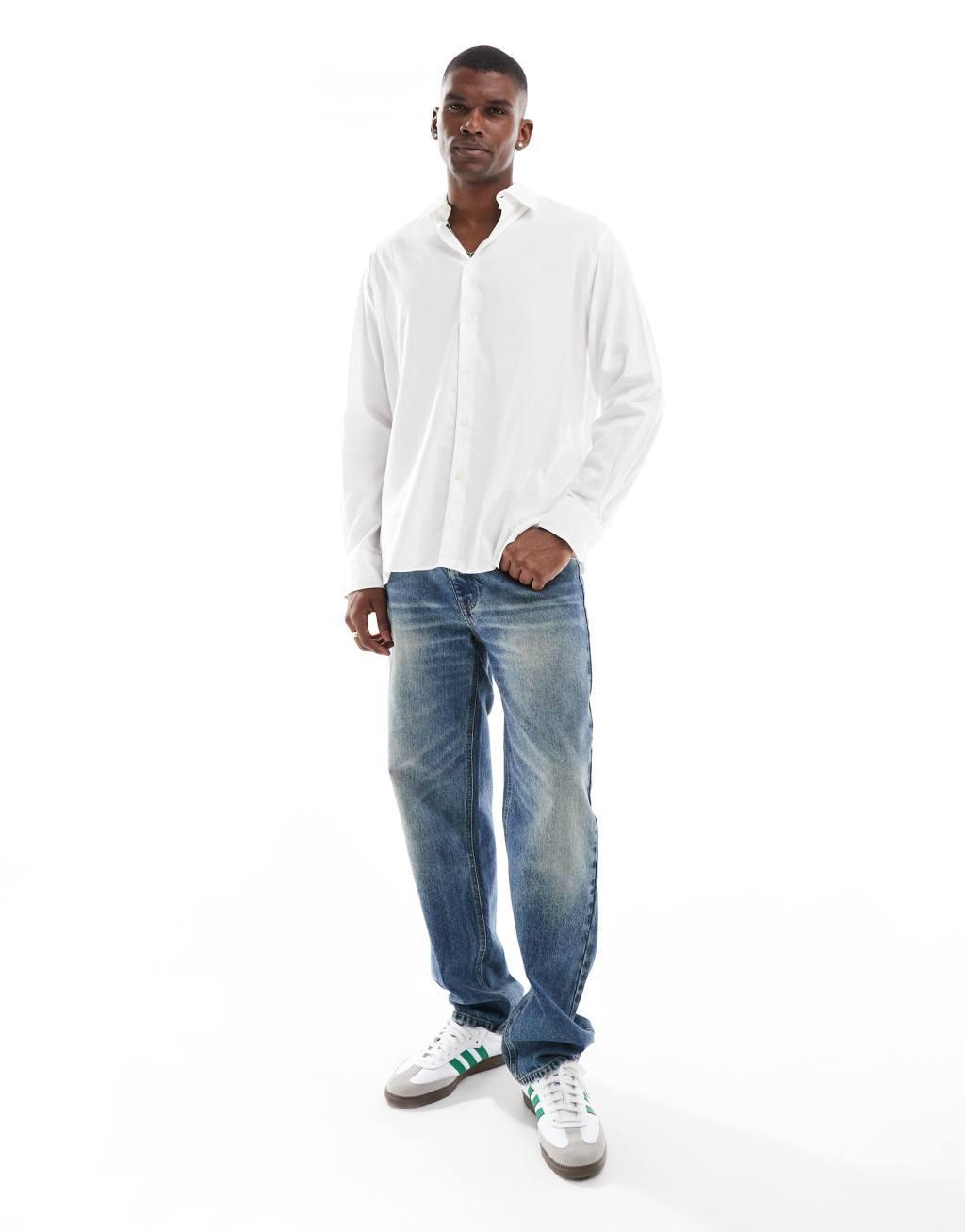 Jack & Jones oversized cotton shirt in white Product Image