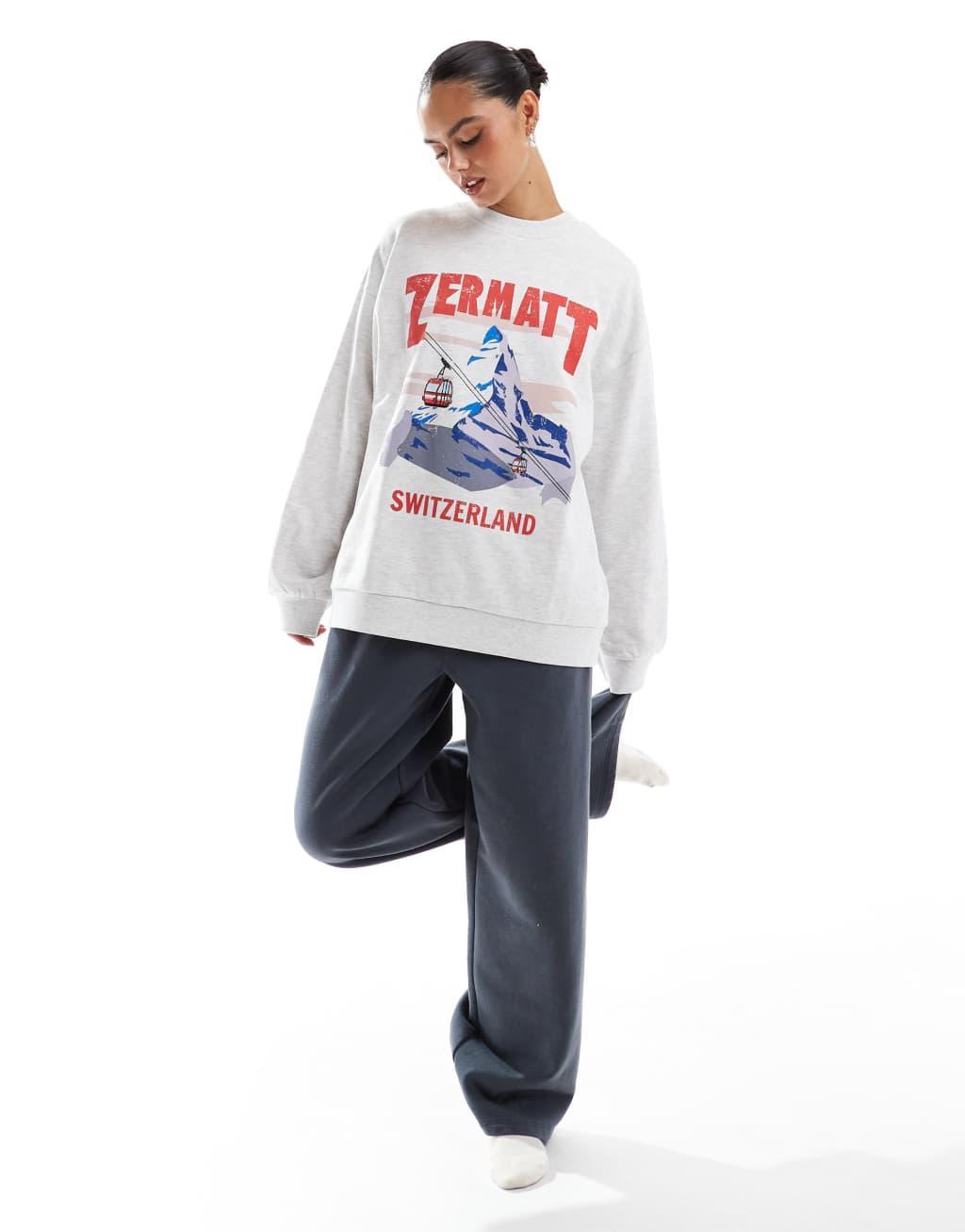 ASOS DESIGN oversized sweatshirt with Zermat print in ice heather Product Image