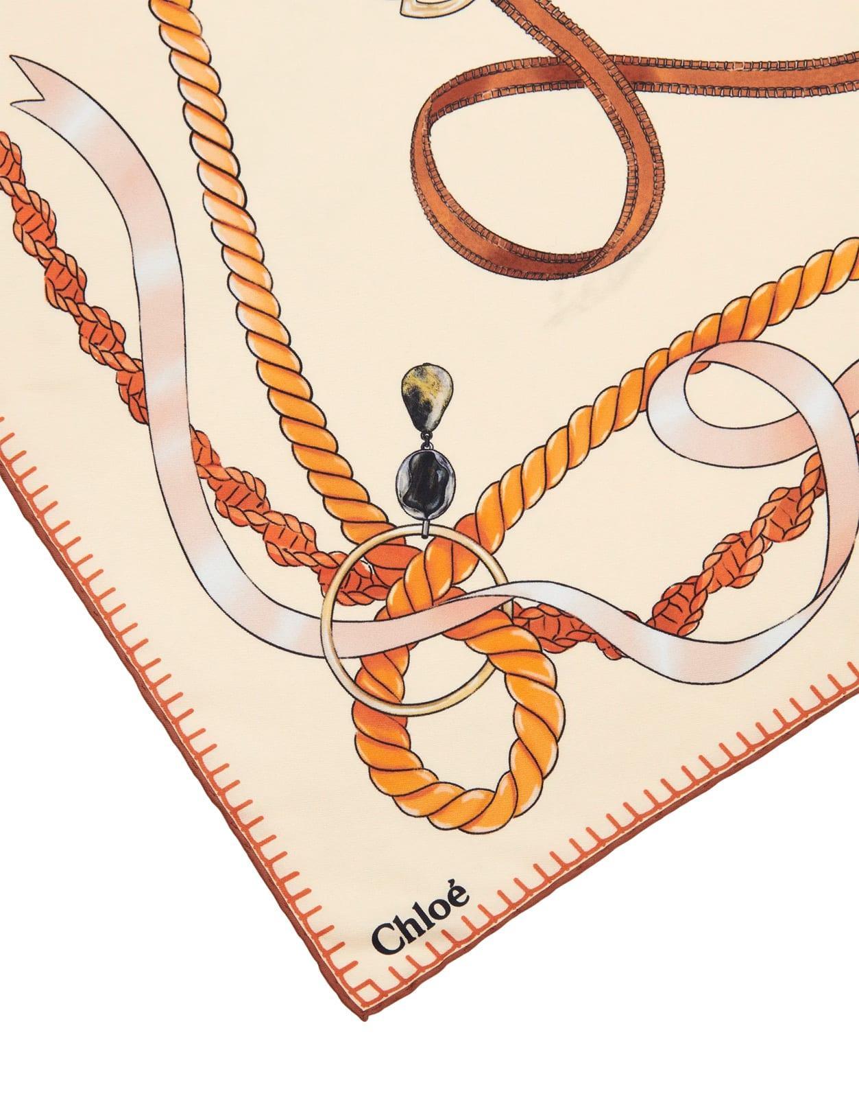 Graphic-print Silk Scarf In Beige Product Image