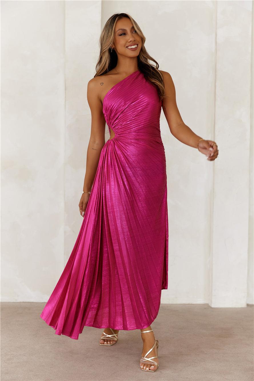 Sapphire Soirée One Shoulder Maxi Dress Fuchsia Product Image