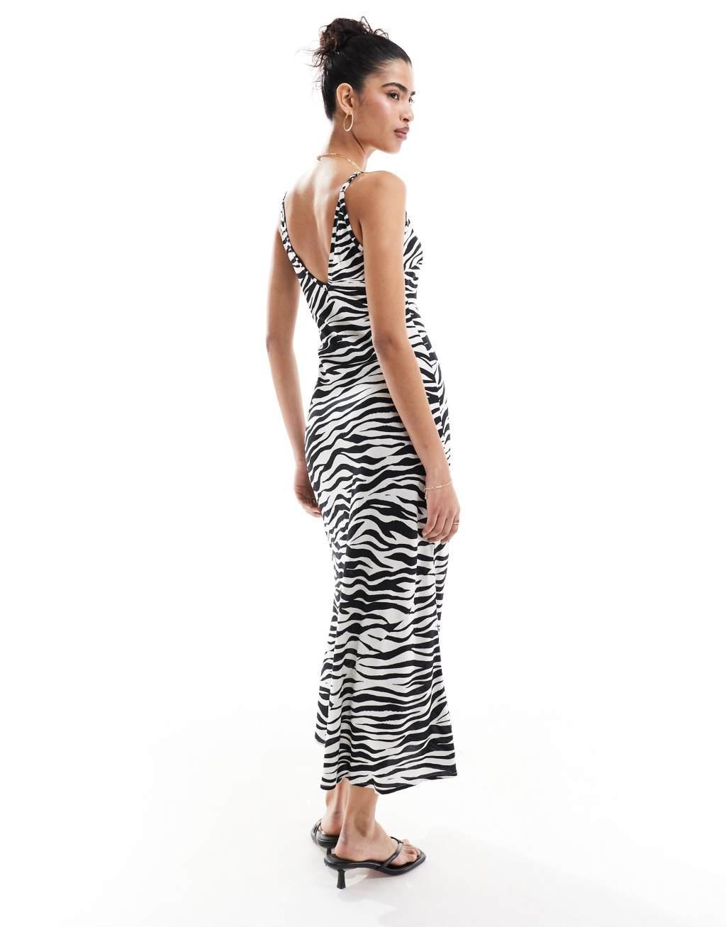 ASOS DESIGN high apex spun midi dress in zebra print Product Image