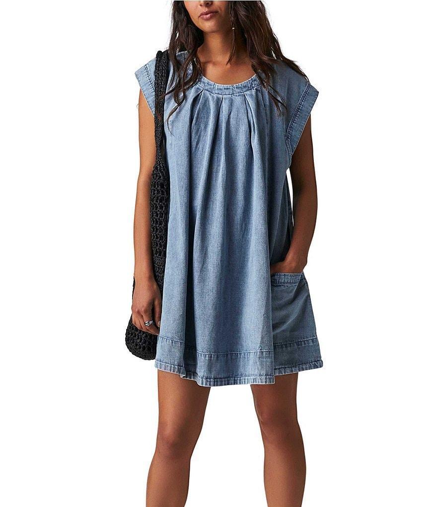 Free People Marcel Denim Scoop Neck Short Sleeve Mini Dress Product Image