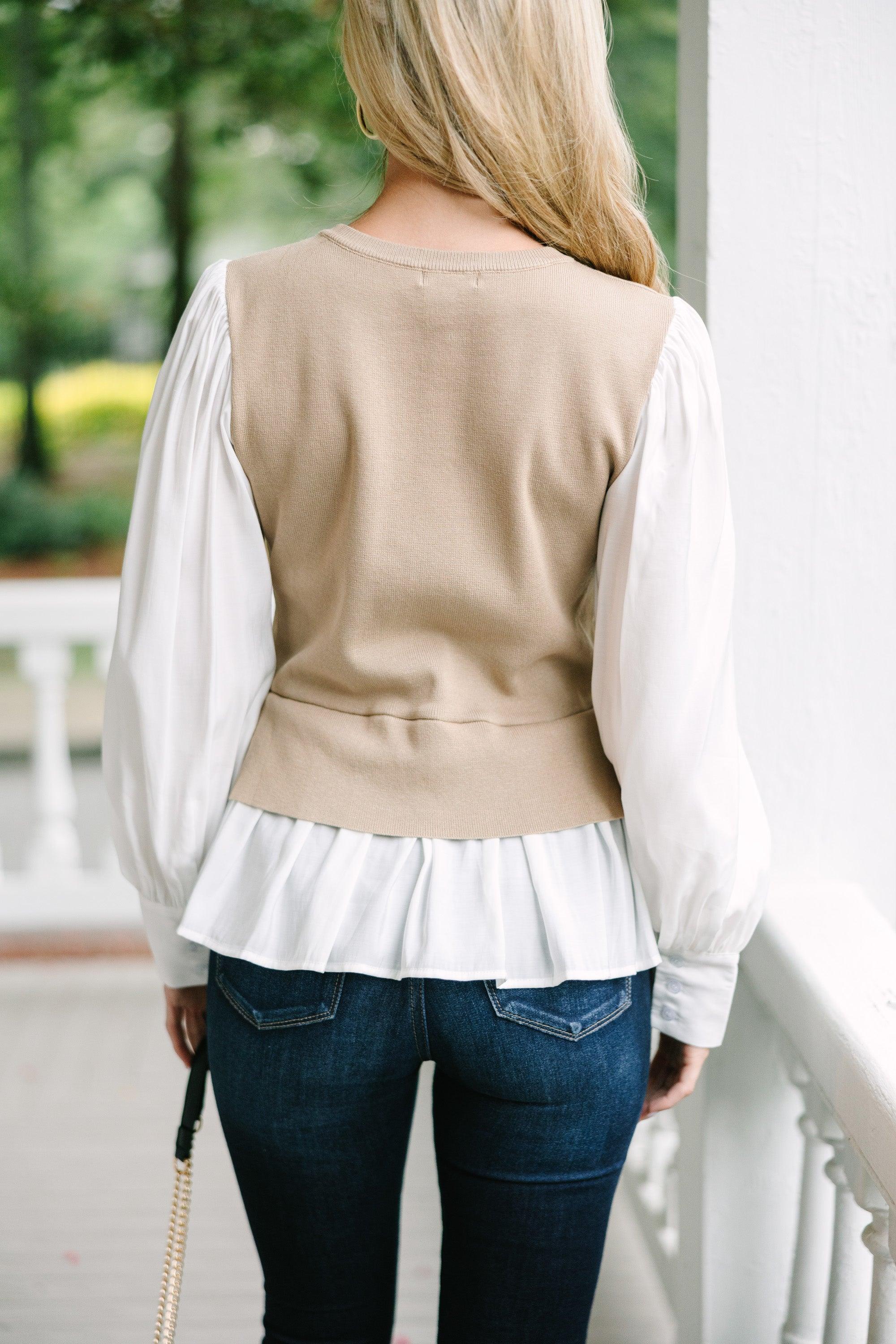 Know It All Taupe Brown Layered Sweater Female Product Image