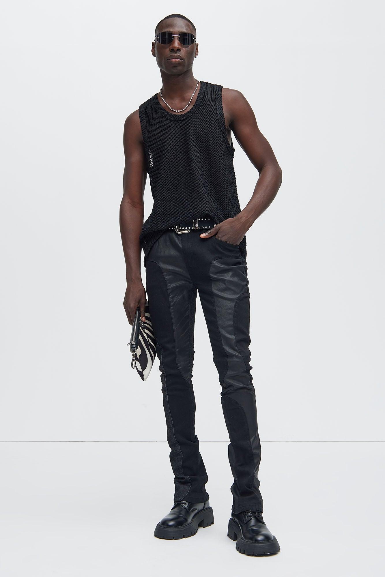 Go Down Waxed Skinny Flared Pants - Black Product Image