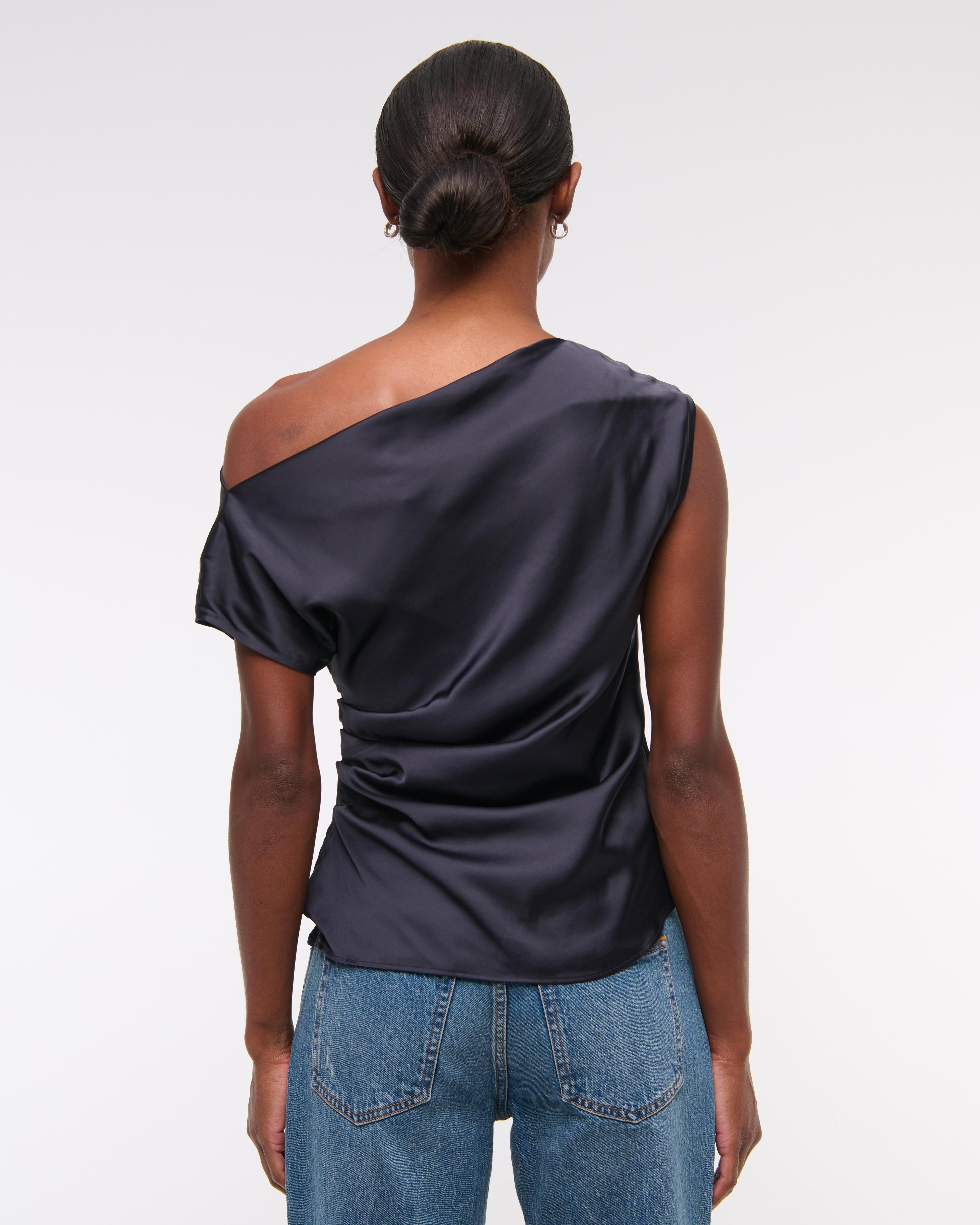 Asymmetrical Draped Satin Top Product Image