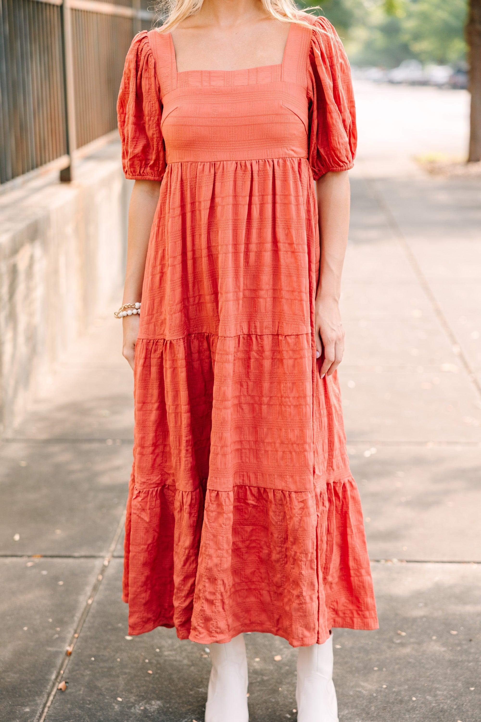 Think About It Rust Orange Midi Dress Female Product Image