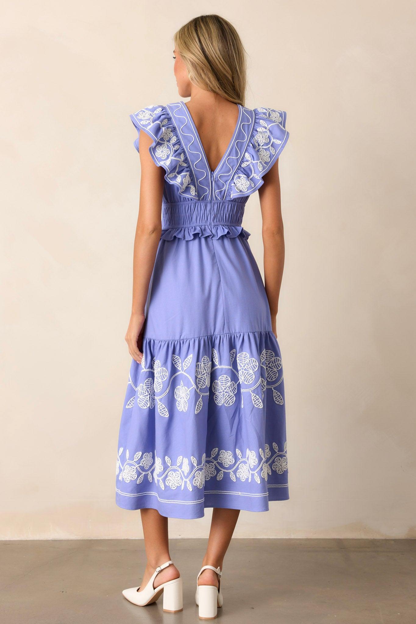 Whispering Pines Periwinkle Flutter Sleeve Midi Dress Product Image