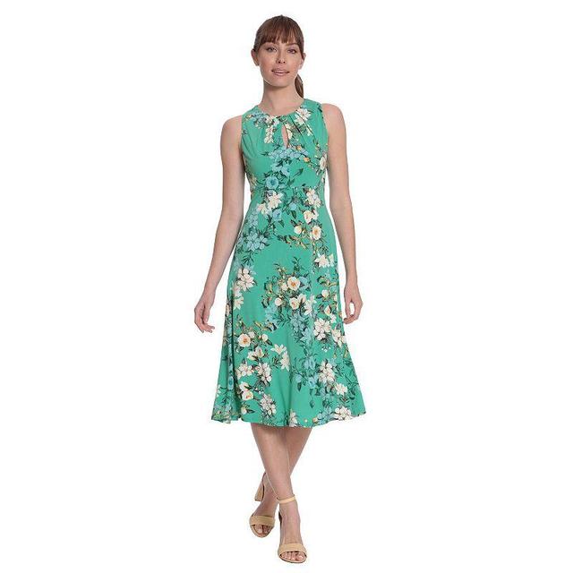 London Times Floral Print Sleeveless Pleated Keyhole Neck Midi Dress Product Image