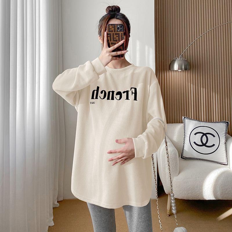 Maternity Crew Neck Lettering Print Sweatshirt / Leggings / Set Product Image