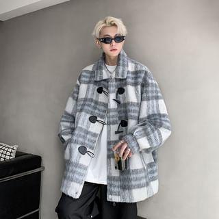 Collared Plaid Toggle Jacket Product Image