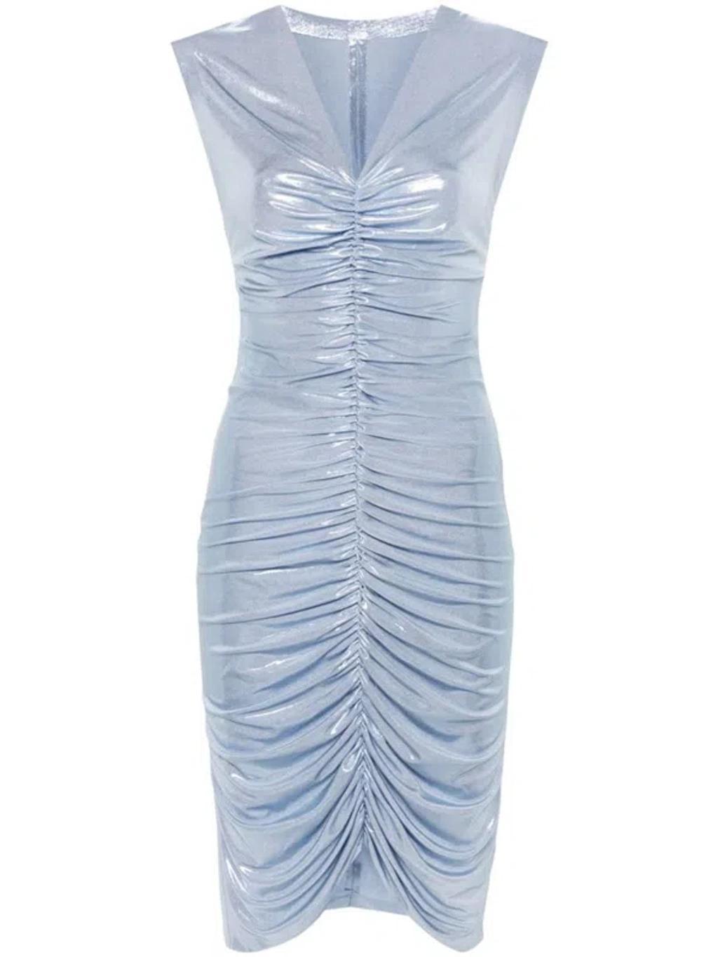 NORMA KAMALI Lamé Ruched Sleeveless Mini Dress In Blue Product Image