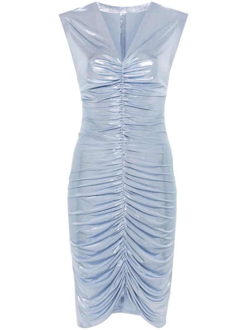 NORMA KAMALI Lamé Ruched Sleeveless Mini Dress In Blue Product Image