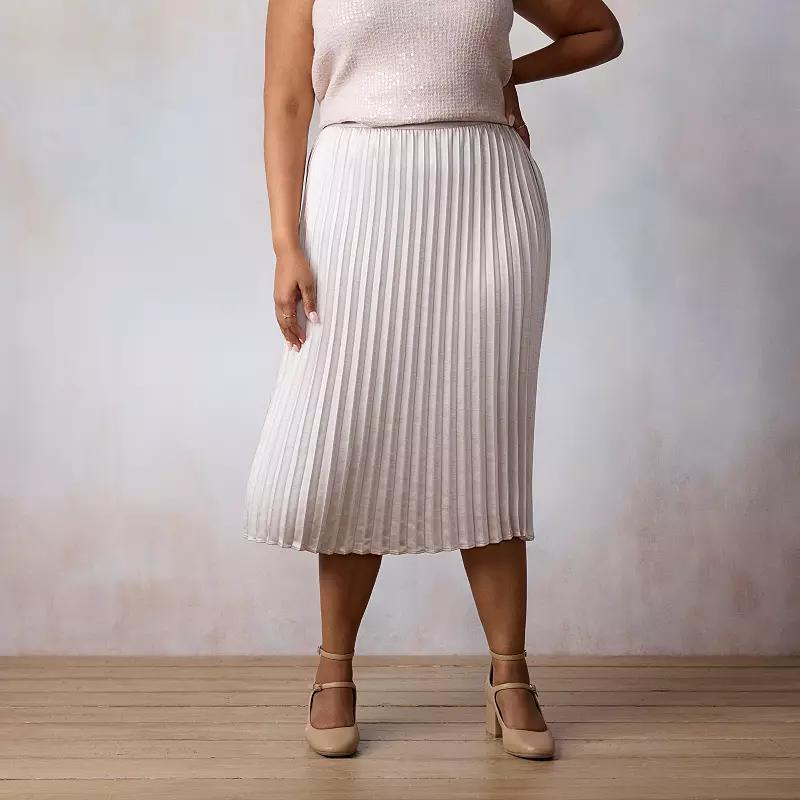 Plus Size LC Lauren Conrad Pleated Pull-On Midi Skirt, Womens Product Image