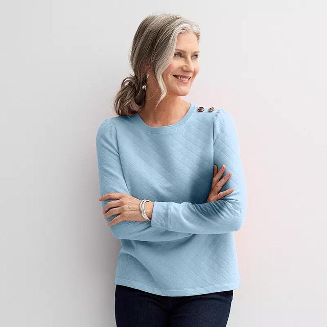 Womens Croft & Barrow Button Shoulder Top Seattle Blue Product Image