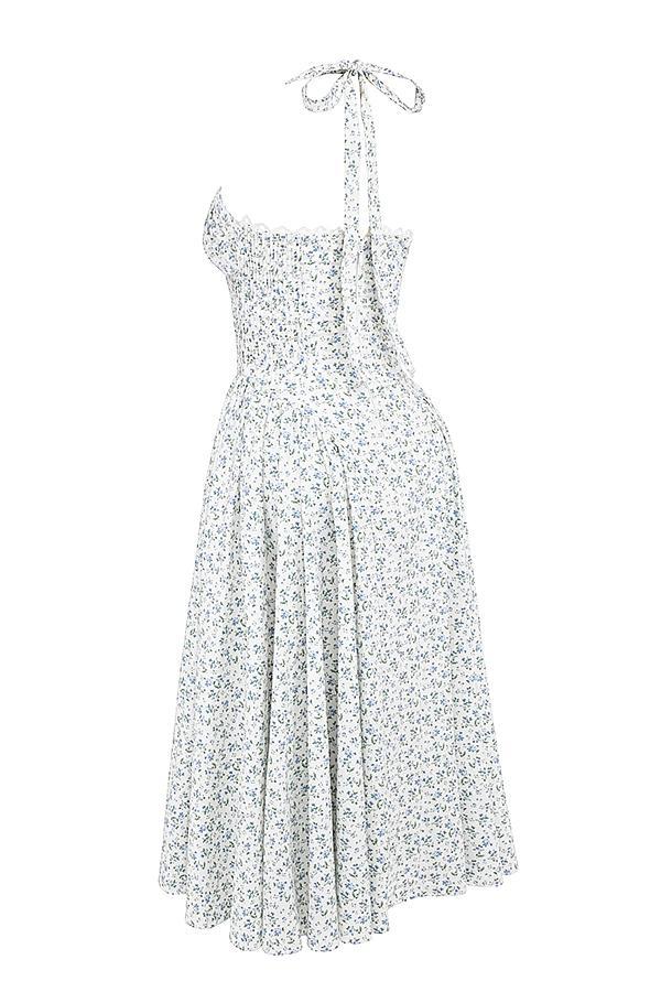 Adabella White Bluebell Print Cotton Halter Sundress Product Image