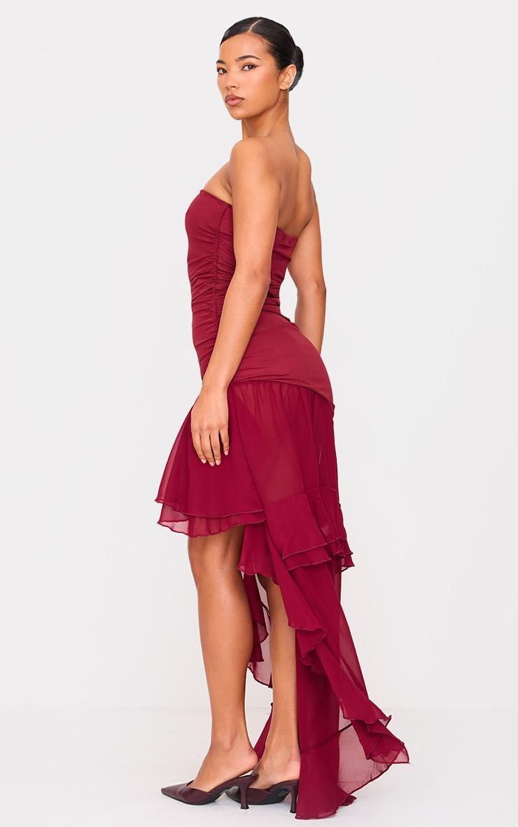 Burgundy Mesh Ruffle Detail Maxi Dress Product Image