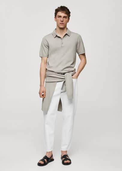 MANGO MAN - Fine-knit polo shirt light/pastel greyMen Product Image