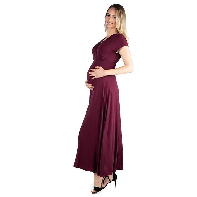 Maternity 24Seven Comfort Apparel Cap Sleeve V-Neck Maxi Dress, Womens Product Image