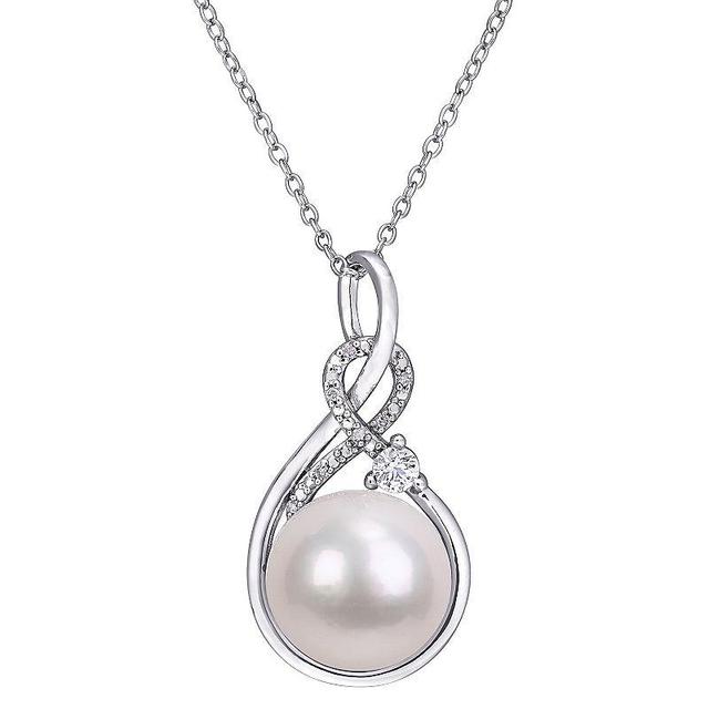 Stella Grace Sterling Silver Freshwater Cultured Pearl, Diamond Accent & Lab-Created White Sapphire Pendant Necklace, Womens Product Image