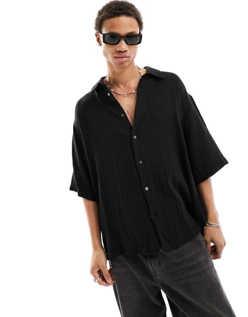 Weekday oversized short sleeve shirt in black Product Image