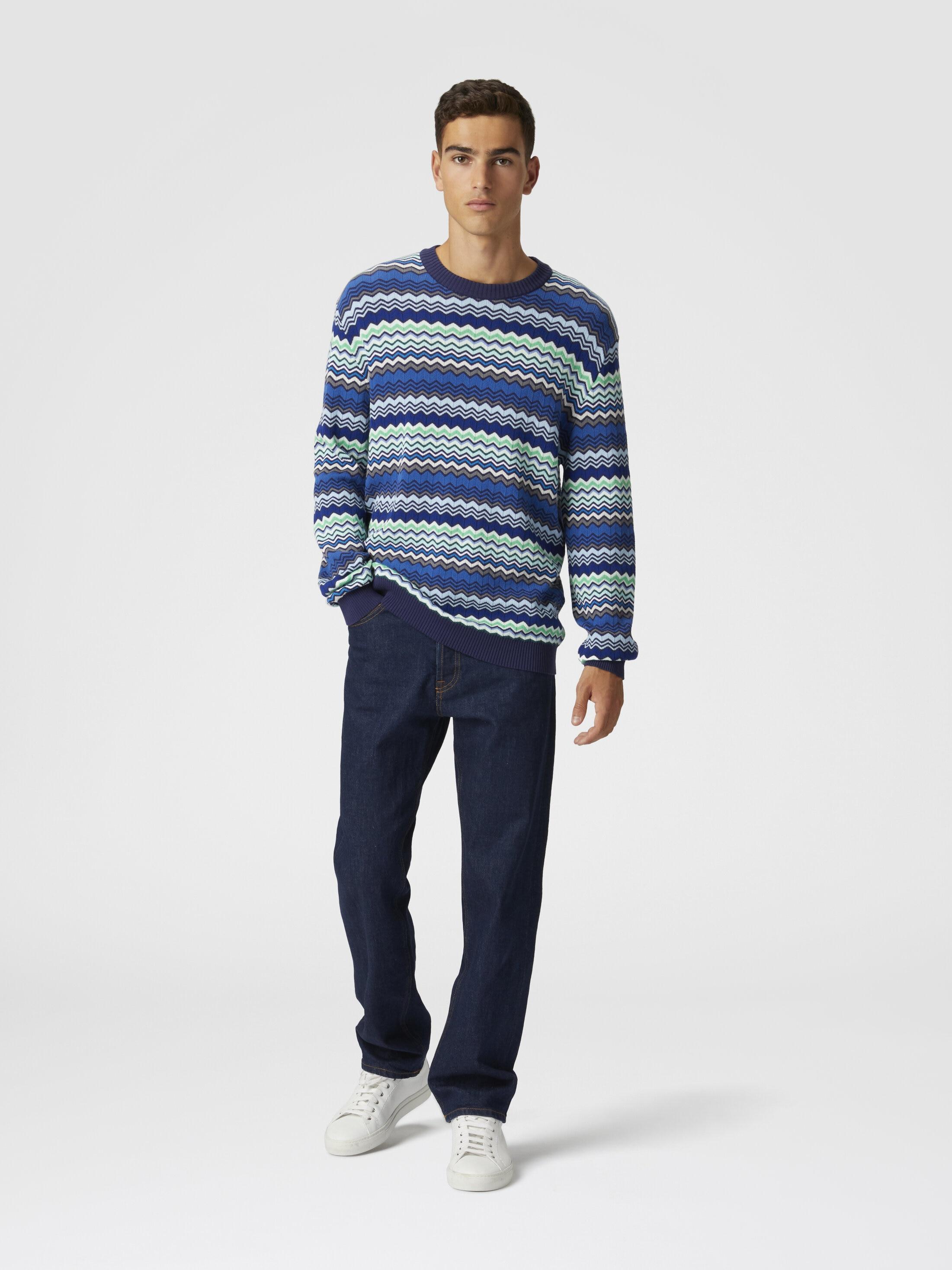 Cotton crew-neck pullover with micro zigzag and contrasting piping Product Image