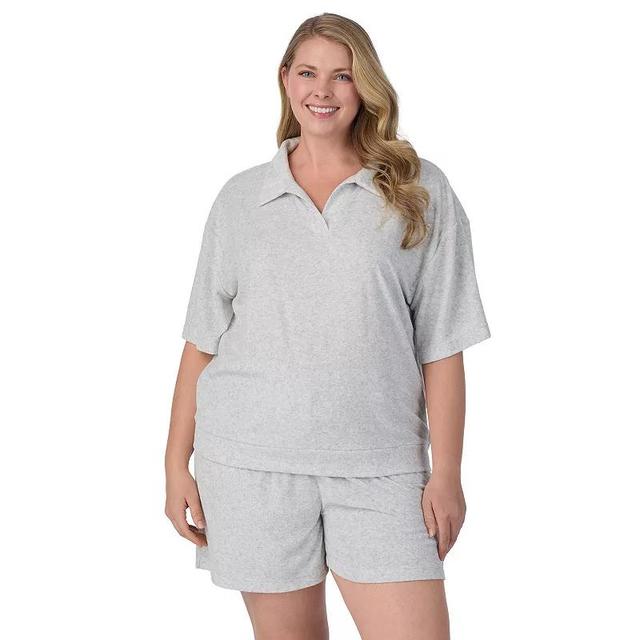 Plus Size Cuddl Duds Short Sleeve Sleep Sweatshirt & Bermuda Shorts Set, Womens Product Image