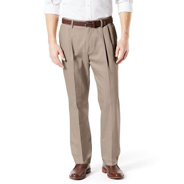 Mens Dockers Signature Khaki Lux Classic-Fit Stretch Pleated Pants Dark Beige Product Image